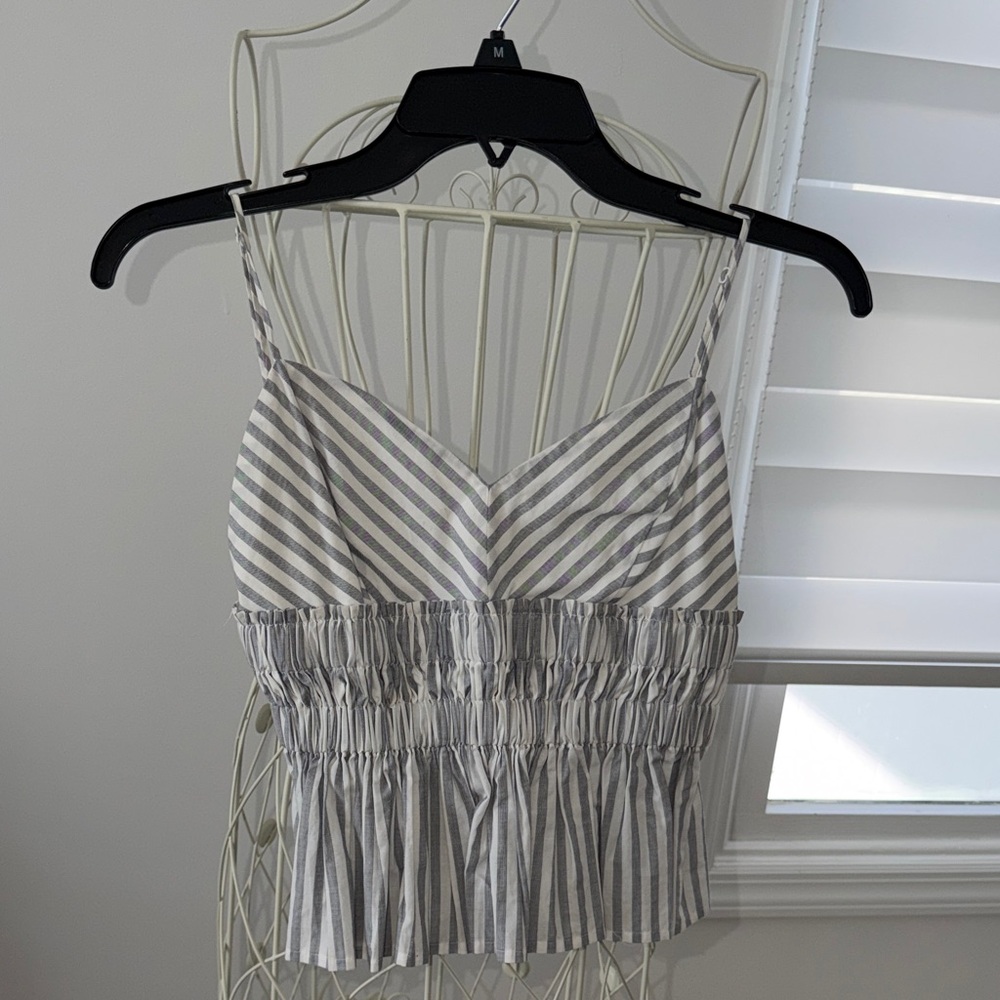 Express Striped Blue & White Smocked Cami Top